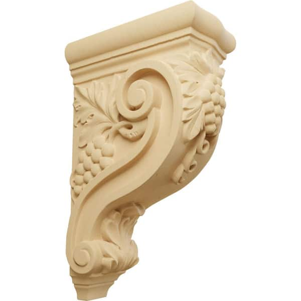 Ekena Millwork 4-1/4 in. x 8 in. x 13-1/4 in. Alder Devon Grapes and Vines Corbel