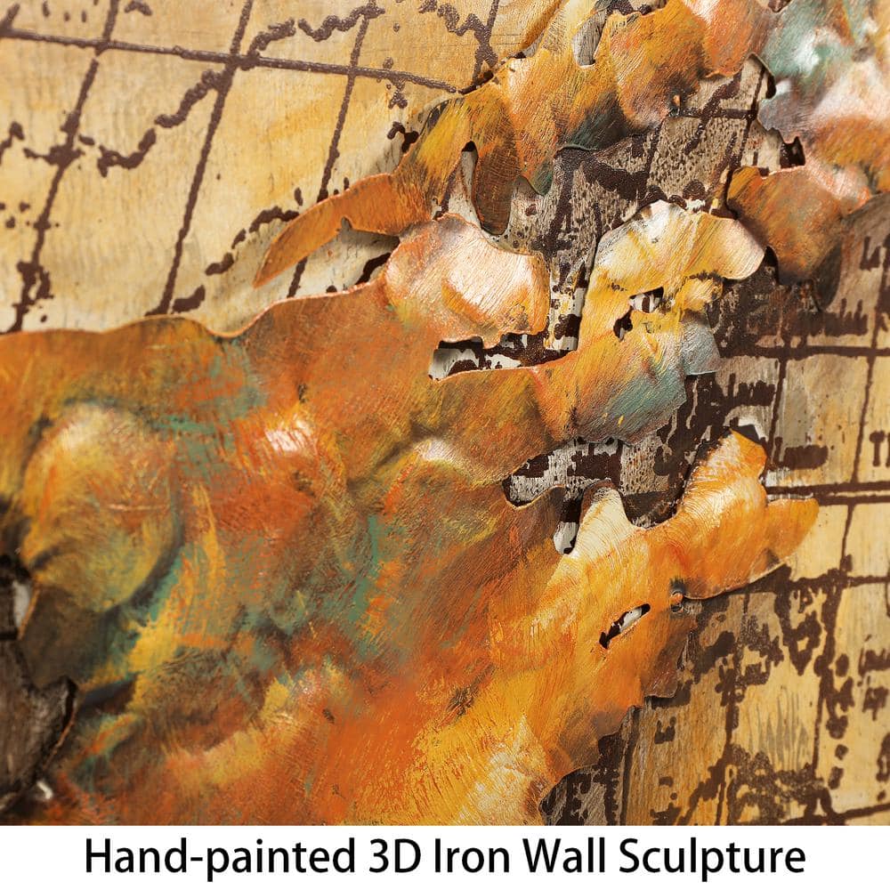 Empire Art Direct 3D Mixed Media Iron World Map Wall Sculpture