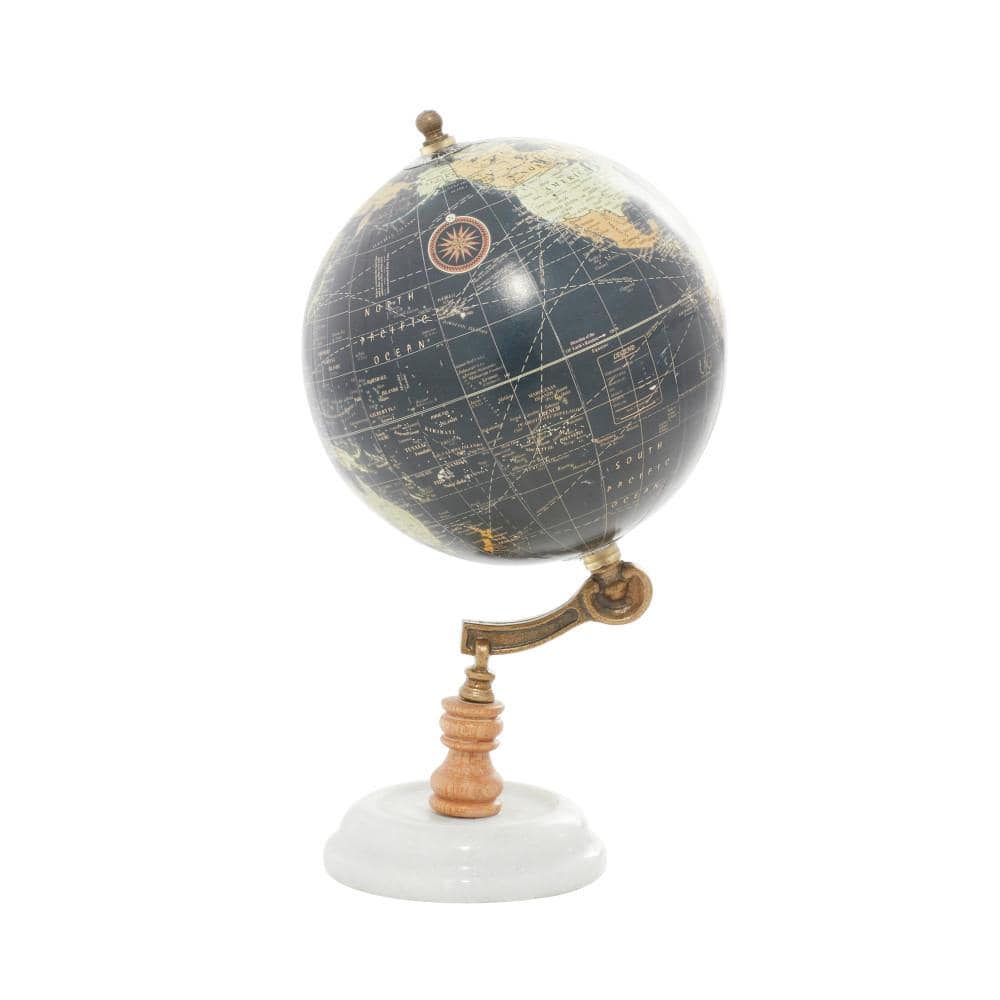 Black Mango Wood Globe with Marble Base, 7" x 11"