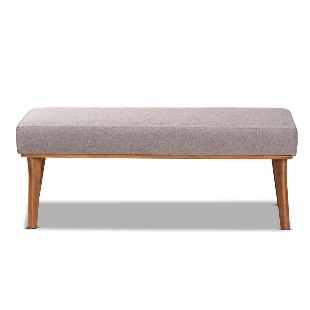 Odessa Mid-Century Modern Grey Fabric Upholstered and Walnut Brown Finished Wood Dining Bench