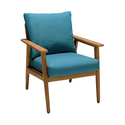Eve Teak Wood Outdoor Lounge Cushioned Chair with Olefin Teal Cushion