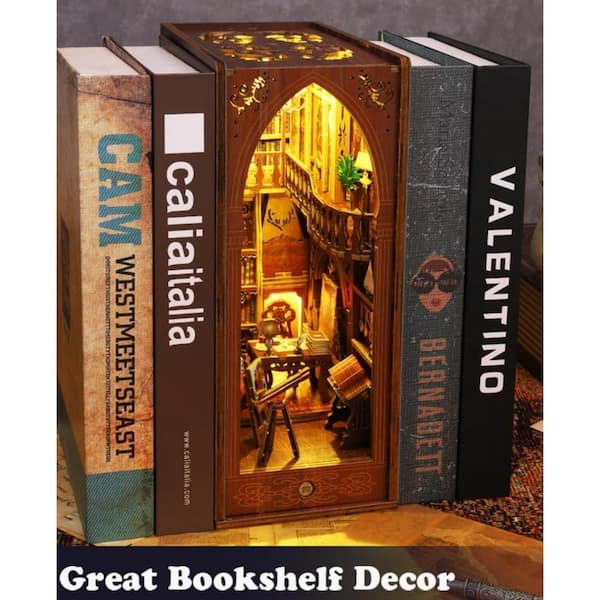 Bear Bakery 3D Wood Puzzle Book Nook - LED Dollhouse Bookshelf Insert DIY Kit