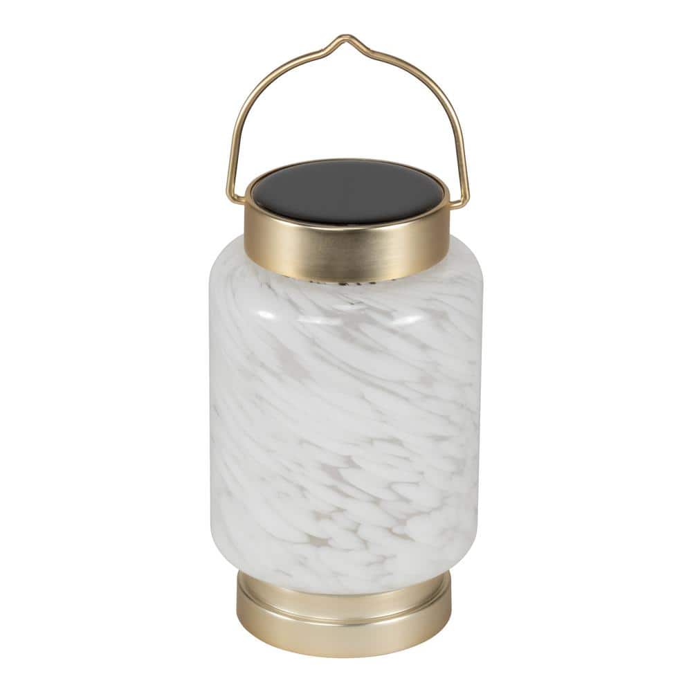 1-Light 7. 5 in. H White Outdoor Solar Boater Cylinder Integrated LED Glass Table Top Lantern Light price history on PriceWatchPro