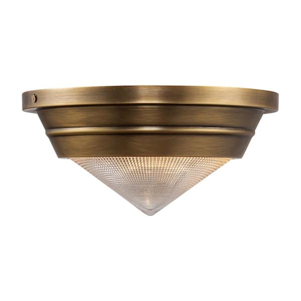 ALORA Willard 10 in. 1-Light 60-Watt Vintage Brass/Prismatic Glass Flush Mount