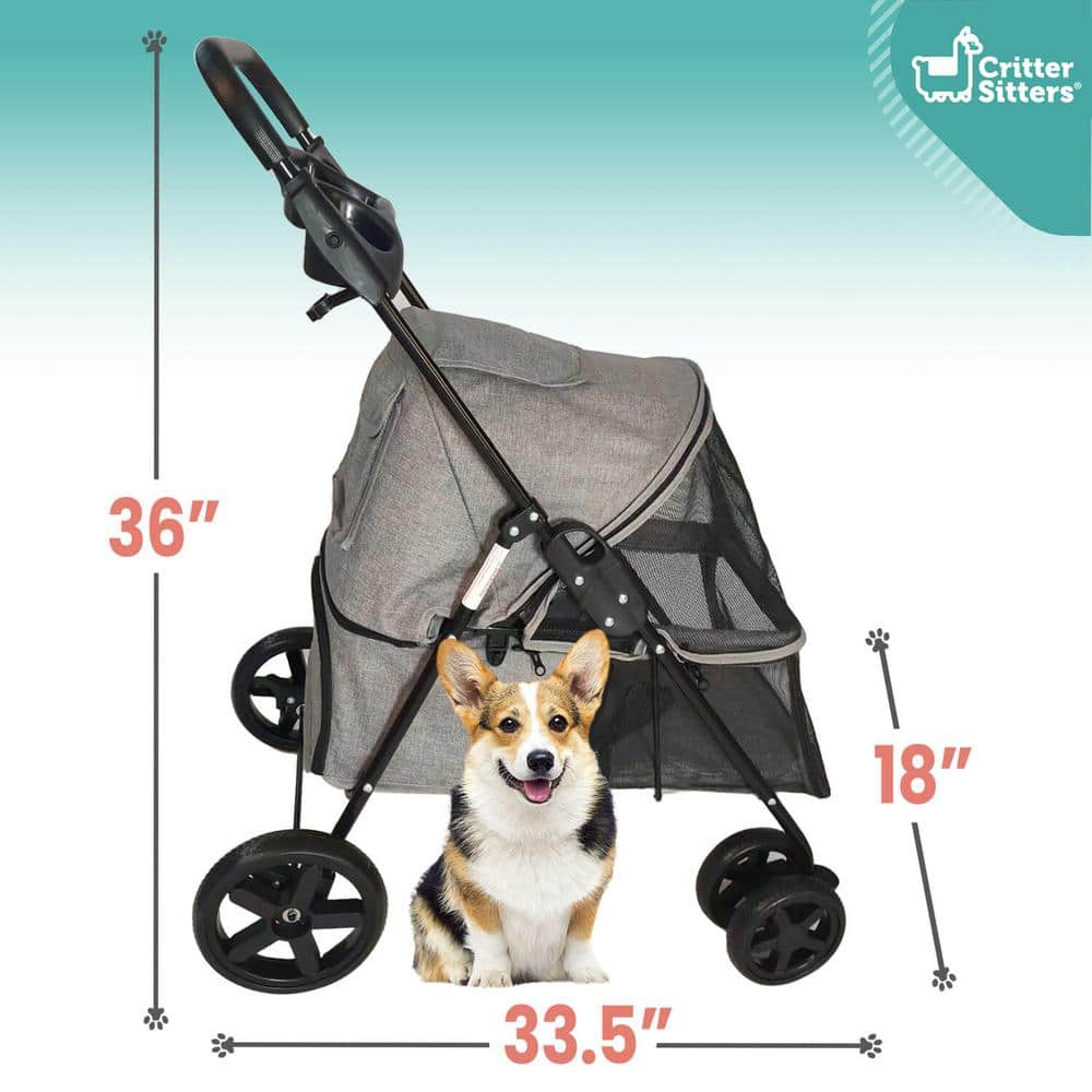 Foldable Gray Pet Stroller with Breathable Mesh for Small to Medium Dogs