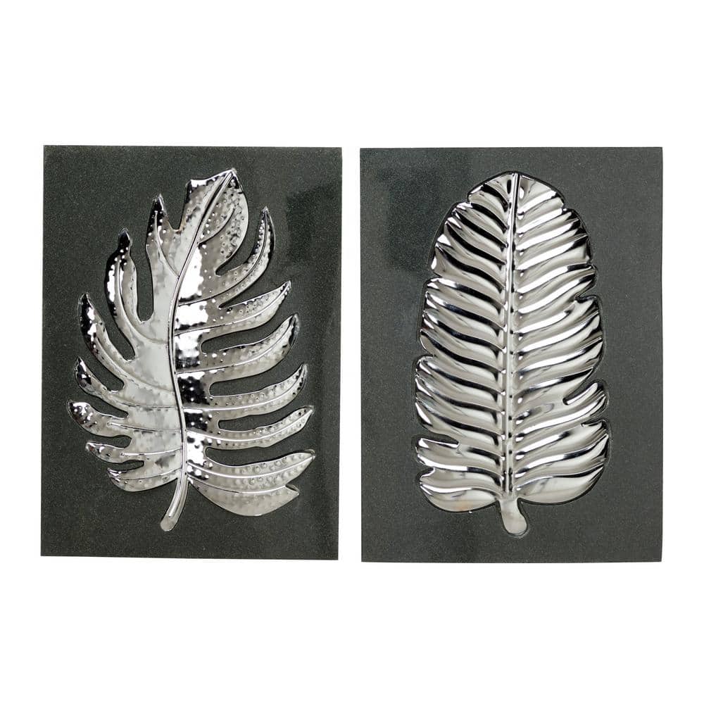 Metallic Silver Iron Leaf Fossil 13.5" Wall Decor Set