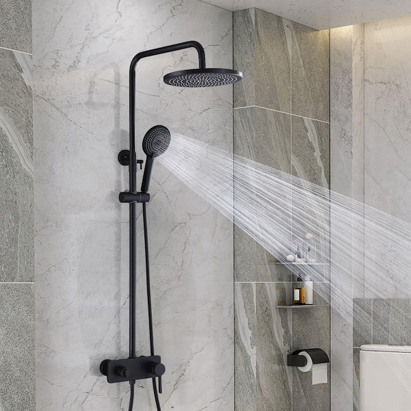 3-Spray Multi-Function Wall Bar Shower Kit with Tub Faucet and 3-Setting Hand Shower in Matte Black