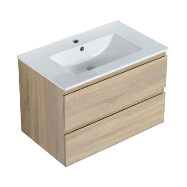 Unbranded 18 in. W x 30 in. D x 20 in. H Bath Vanity in Light Oak with White Ceramic Sink Top