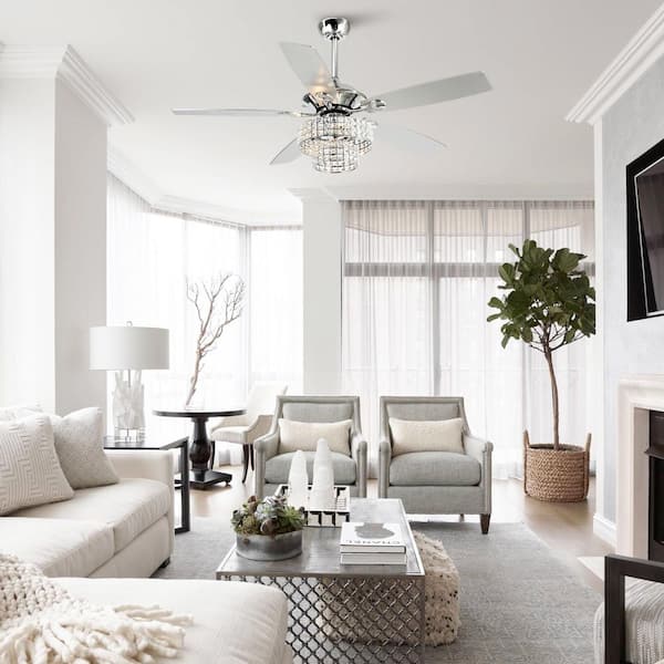 Howell 52 in. Indoor Downrod Mount Crystal Chrome Ceiling Fan Chandelier with Light Kit and Remote Control