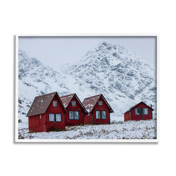 Stupell Industries Snowy Mountain Shacks by Daniel Sproul 1-Piece Framed Graphic Print Nature Poster Art Print 14 in. x 11 in.