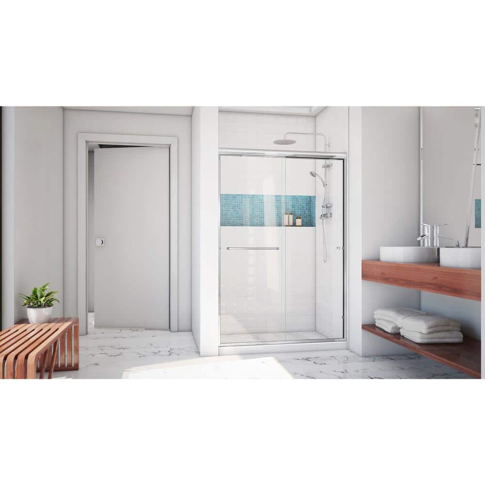 Chrome 44-48" W x 70.38" H Semi-Frameless Sliding Shower Door