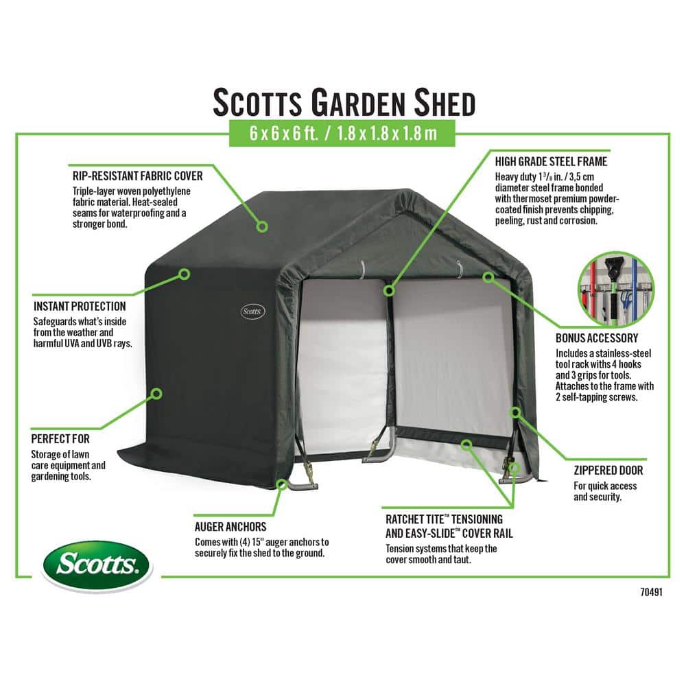 Scotts 6 ft. x 6 ft. Green Galvanized Steel Storage Shed