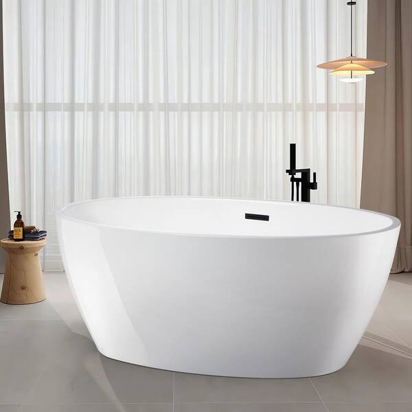 Vanity Art Amiens 69 in. x 40 in. Acrylic Flatbottom Freestanding Soaking Bathtub with Center Drain in Pure White