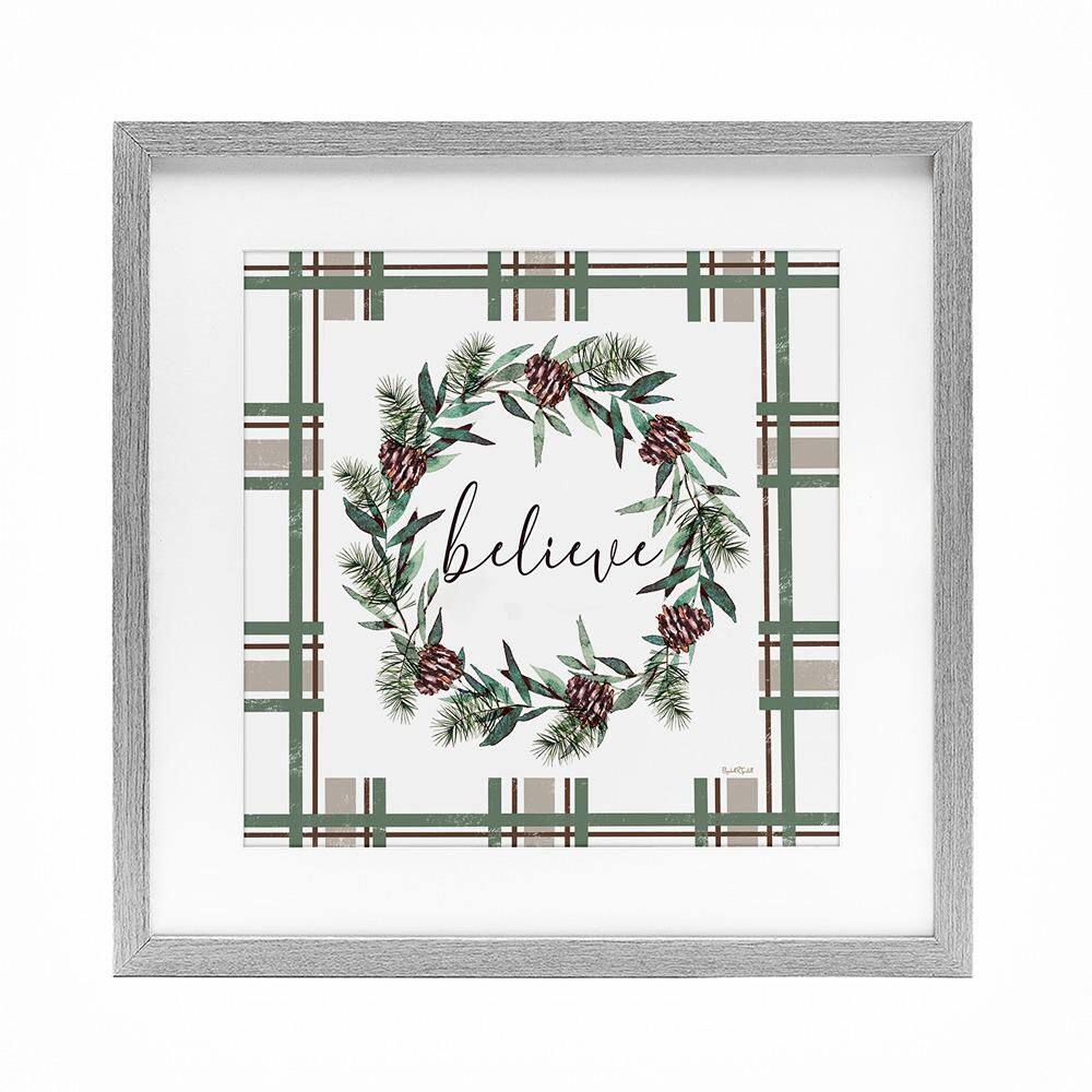 Believe Wreath on Green Plaid by Elizabeth Tyndall 1 Piece Gray Framed Graphic Typography Art Print 13 in. x 13 in. price history on PriceWatchPro