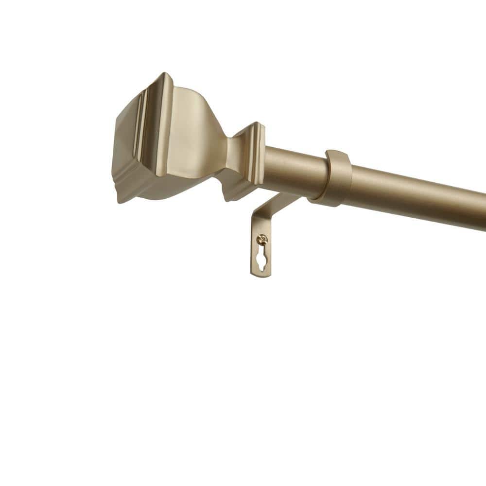 Gold Adjustable Curtain Rod with Square Finials, 66"-120"