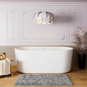 59 in. Modern Acrylic Flatbottom Freestanding Luxury Tub Curve Edge Soaking Non-Whirlpool Bathtub in White