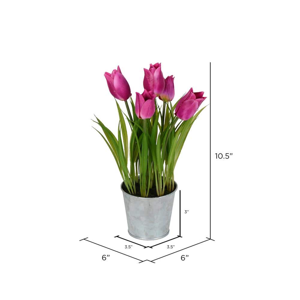 10.5" Assorted Artificial Tulips in Metal Pots Set
