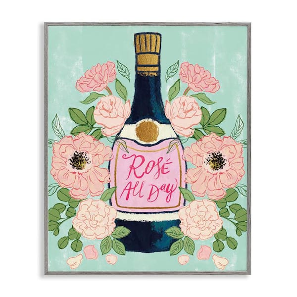 Stupell Industries Rose All Day Champagne by Joy Ting Gray Framed Food Giclee Art Print 30 in. x 24 in.