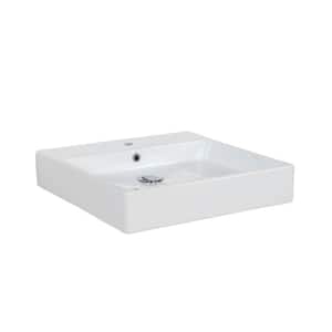 Simple 50.50B Wall Mount / Vessel Bathroom Sink in Ceramic White with 1 Faucet Hole