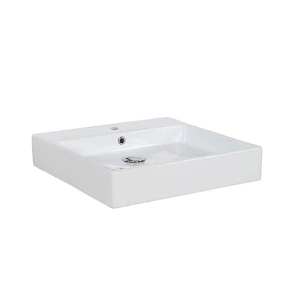 WS Bath Collections Simple 50.50B Wall Mount / Vessel Bathroom Sink in Ceramic White with 1 Faucet Hole