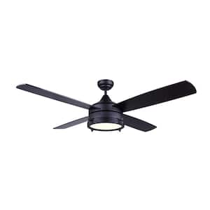 SIMON 52 in. LED Indoor Matte Black Dual Mount Ceiling Fan with Light Kit and Remote Control