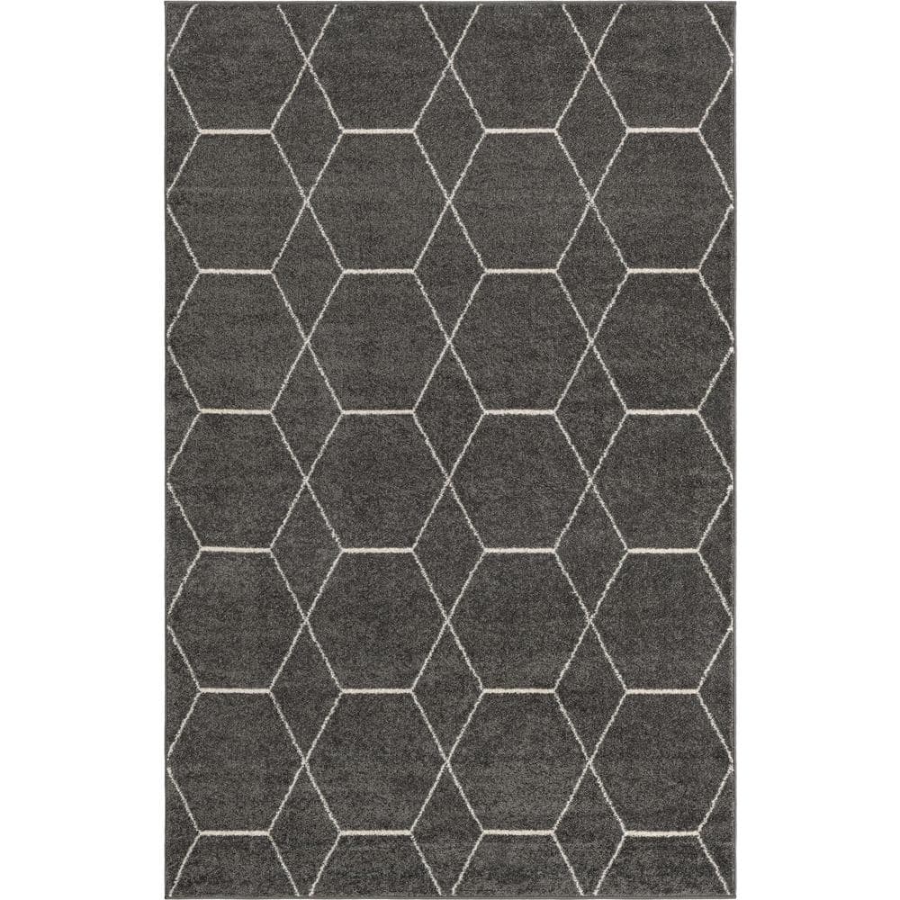 Dark Gray Geometric Trellis Synthetic Area Rug