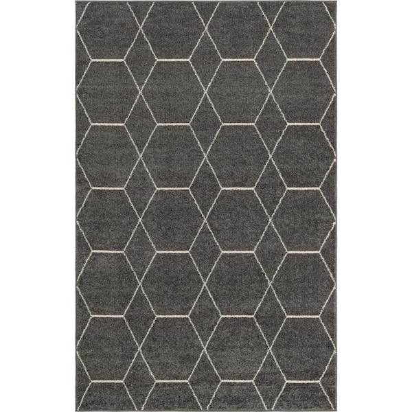 StyleWell Trellis Frieze Dark Gray/Ivory 5 ft. x 8 ft. Geometric Area Rug