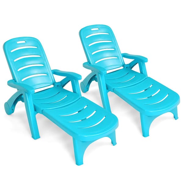 Costway Turquoise 2-Piece Plastic Folding Outdoor Chaise Lounge Chair 5-Position Adjustable