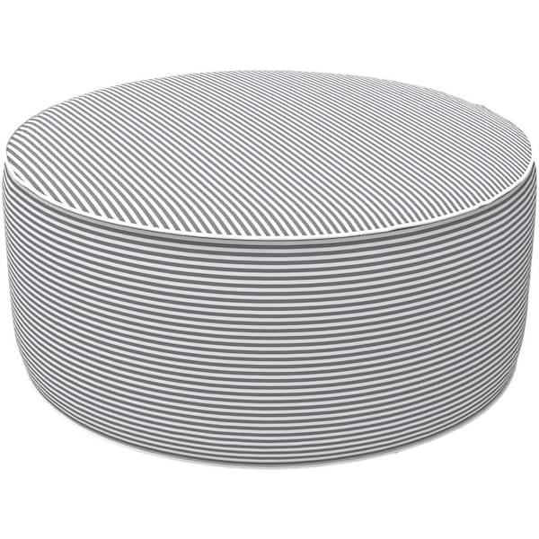 Angel Sar 21 in. Round Plastic Outdoor Inflatable Ottoman with Handle for Patio Garden Camping, Gray Stripe