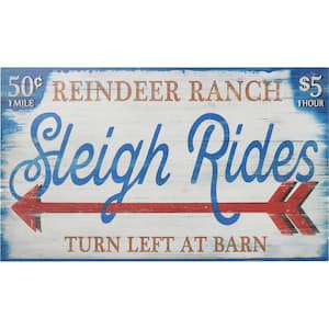 30 x 18 in. Christmas Reindeer Ranch Sleigh Rides Wooden Plaque Yard Decor