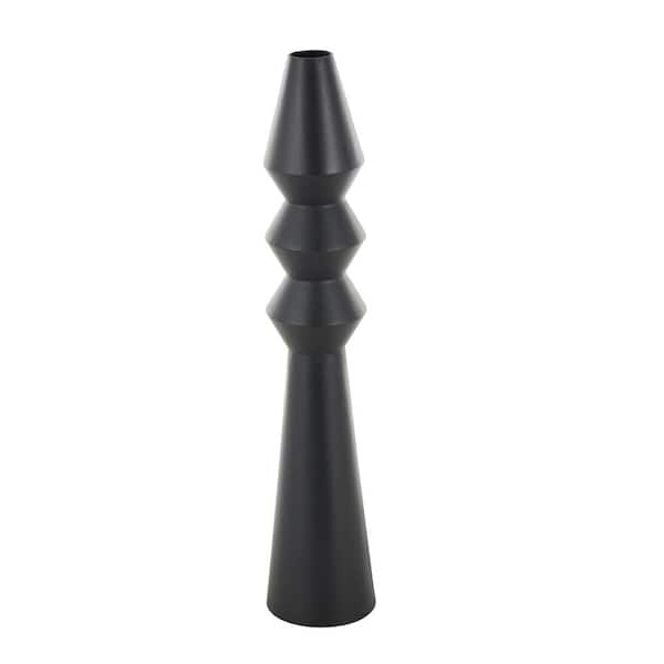 33 in. Black Art Deco Fluted Trumpet Metal Decorative Vase