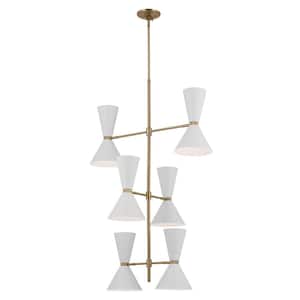 Phix 50 in. 12-Light Champagne Bronze and White Mid-Century Modern Shaded Foyer Chandelier for Dining Room