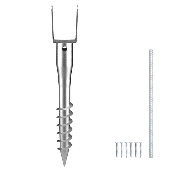 VEVOR 3.94 x 2.76 x 27.56 in. No Dig Ground Anchor 1 Pack DIY Screw in Post Stake Includes 6 Lag Bolts U-Shape Post Holder