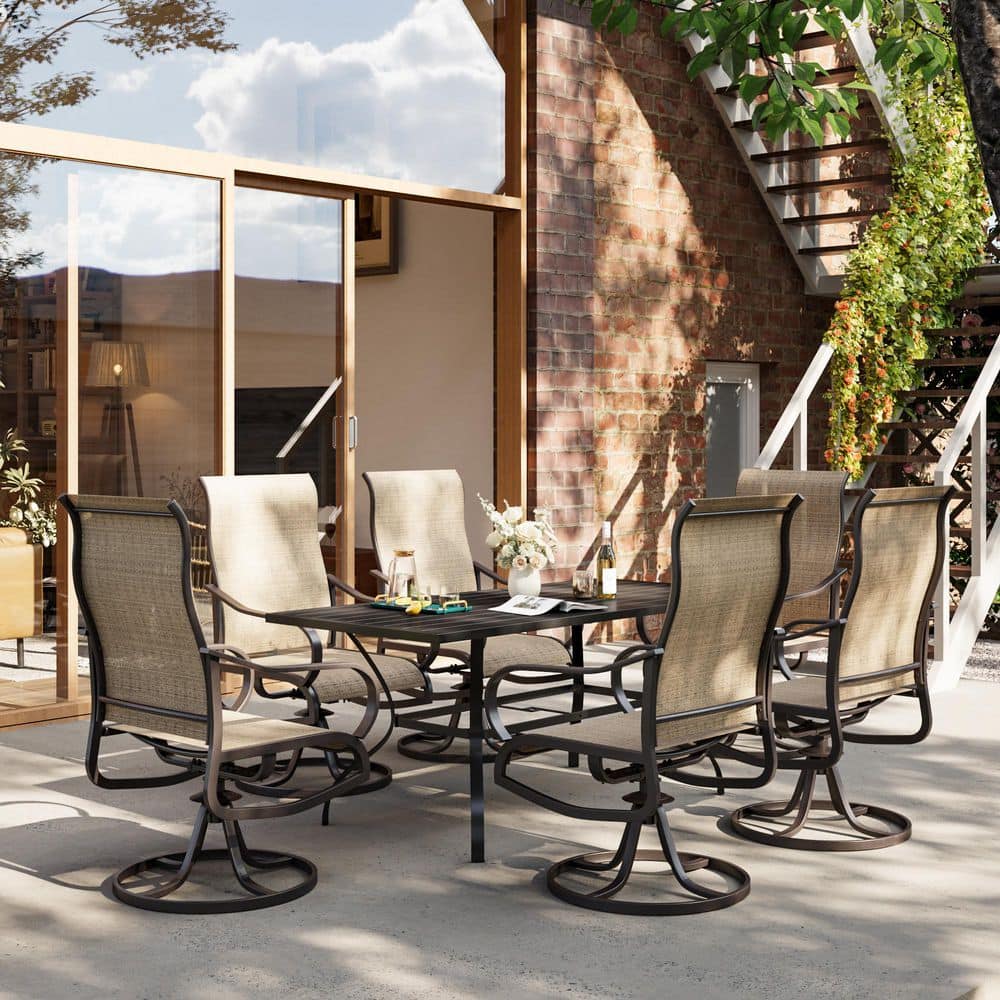 Brown 7-Piece Outdoor Patio Dining Set-Rectangular Table and Padded Swivel Chairs price history on PriceWatchPro