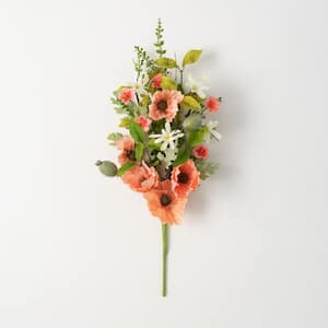 23" Artificial Peachy Poppy Blooming Bush