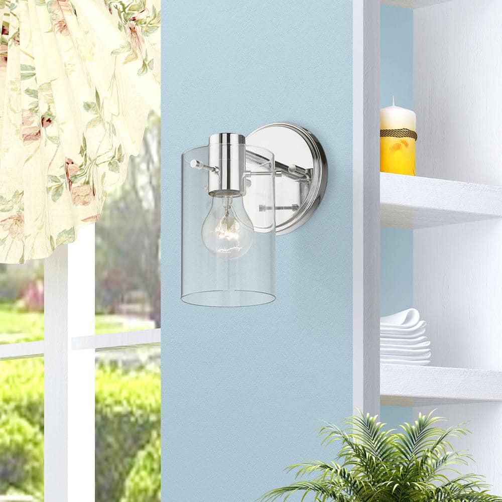 Polished Chrome Clear Glass Single Light Sconce