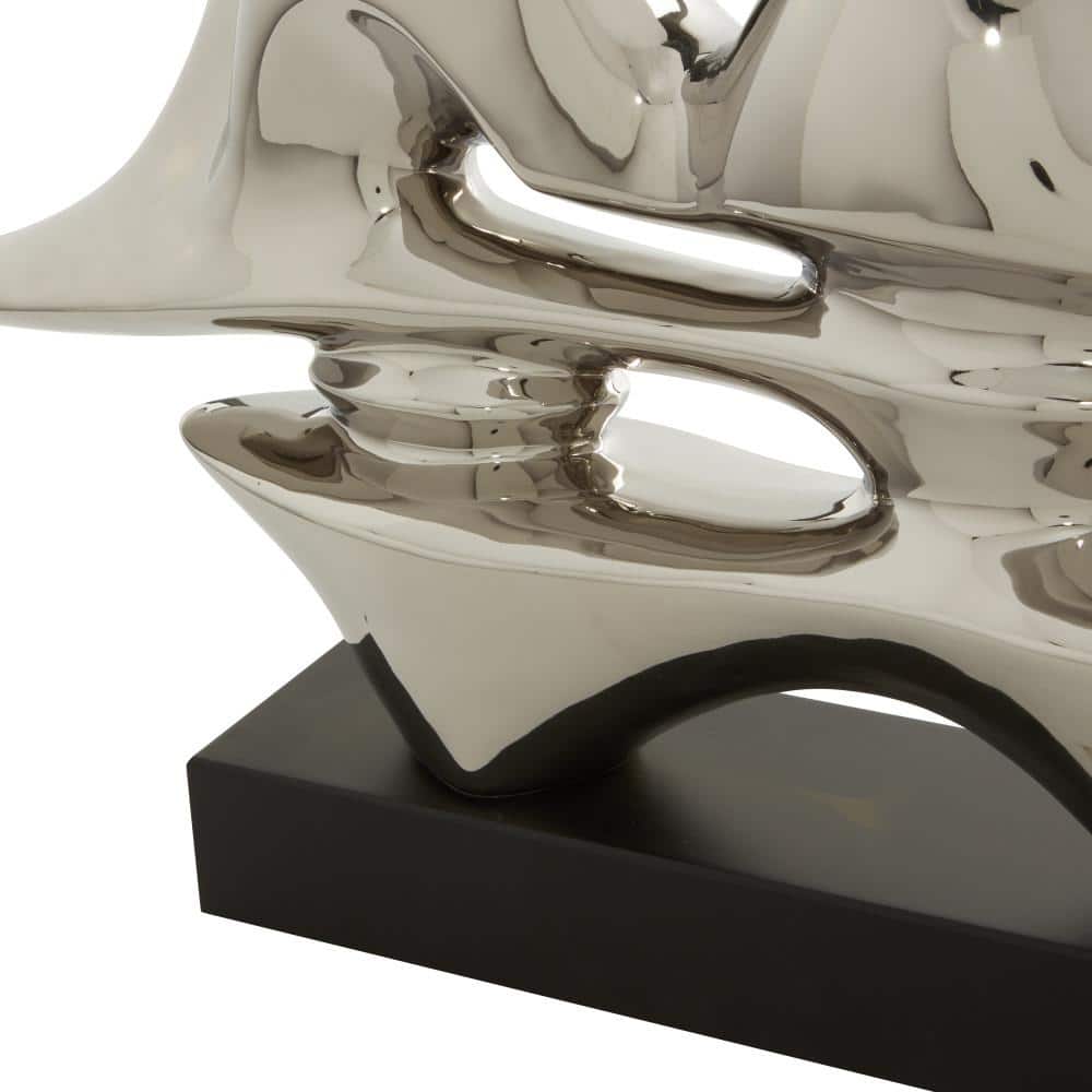 Silver Porcelain Abstract Sculpture with Dark Wood Base