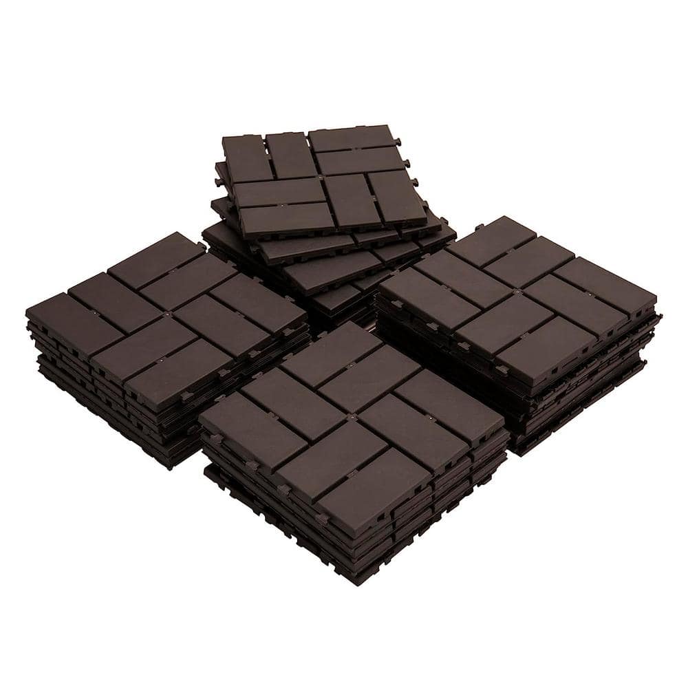 Dark Brown 12"x12" Interlocking Plastic Deck Tiles with Water Protection