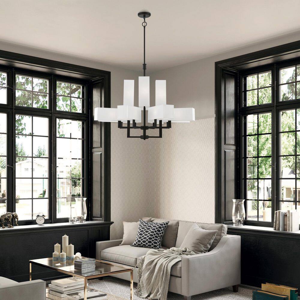 Rubix Black 12-Light Chandelier with Off-White Shades