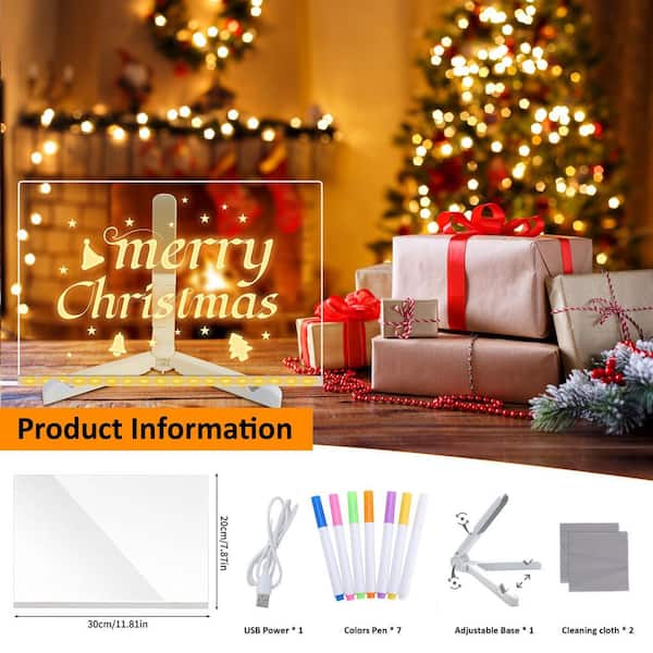 Acrylic LED Light Up Dry Erase Board with 7 Colorful Markers and