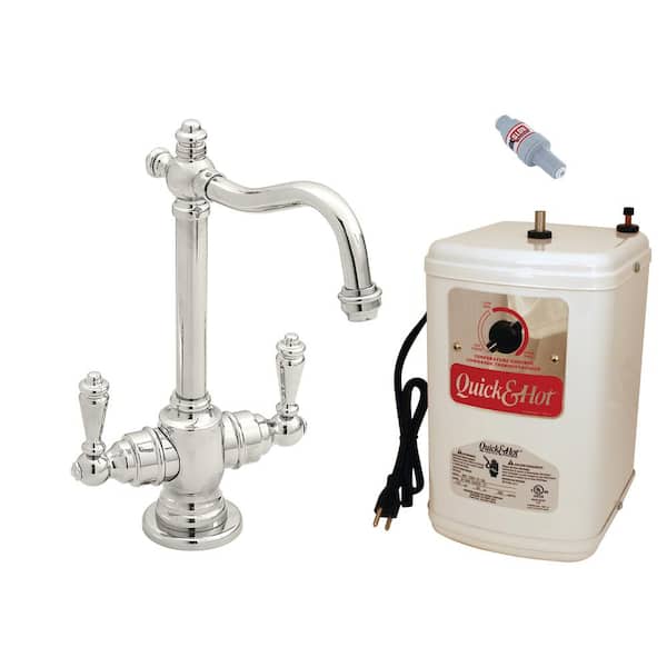 Westbrass 9 in. Victorian 2-Handle Hot and Cold Water Dispenser Faucet with Instant Heating Tank System, Polished Nickel