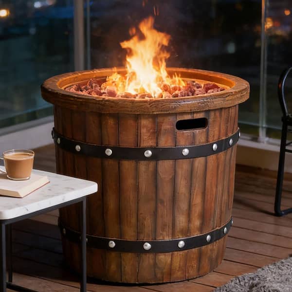 25 in. Dark Brown Round Propane Outdoor Fire Pit