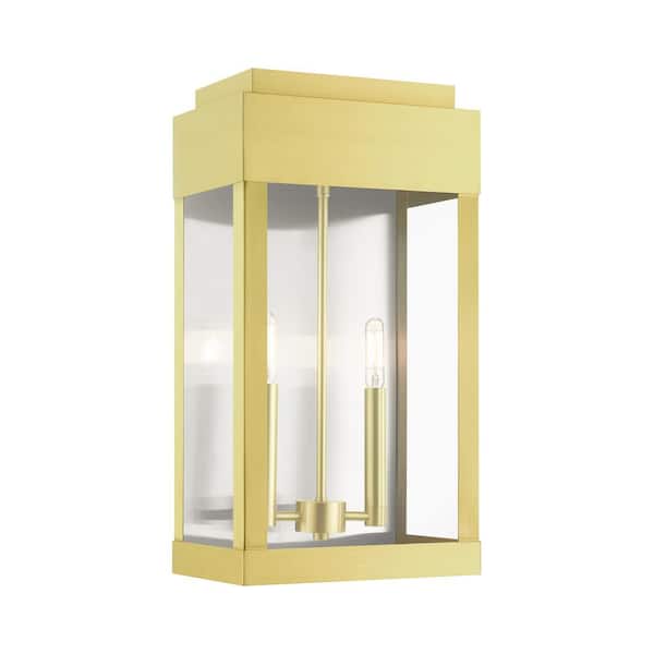 AVIANCE LIGHTING Ardenwood 19 in. 2-Light Satin Brass Outdoor Hardwired Wall Lantern Sconce with No Bulbs Included