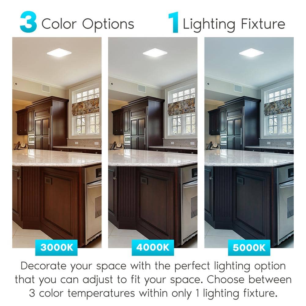 9'' Square Modern LED Flush Mount Ceiling Light, 3-Color Selectable, Dimmable