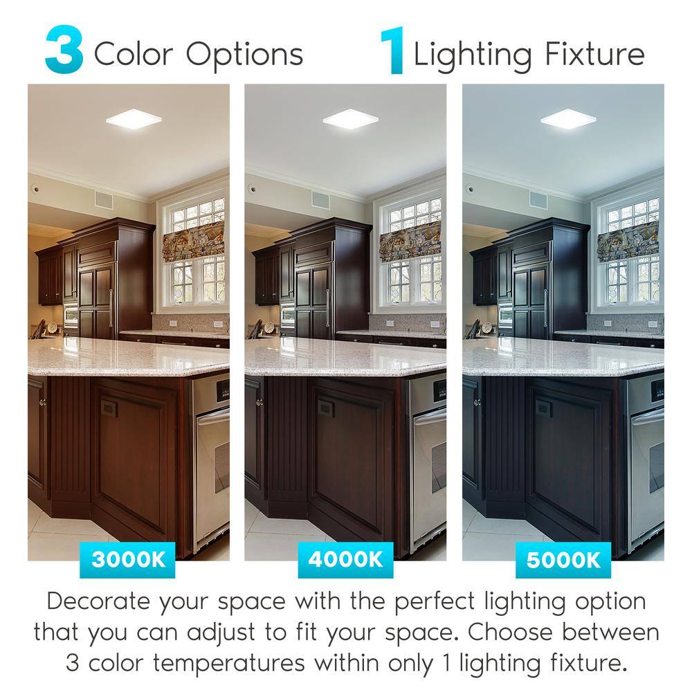 Luxrite 9" Selectable 3-Color LED Square Flush Mount Light, Dimmable