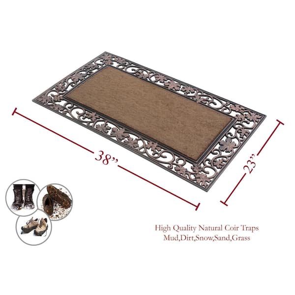 A1 Home Collections A1HC Bronze 23 in x 38 in Rubber and Coir Door Mat  Floral Border Dirt Trapper Heavy Weight Large Doormat A1HC029_Plain - The  Home Depot