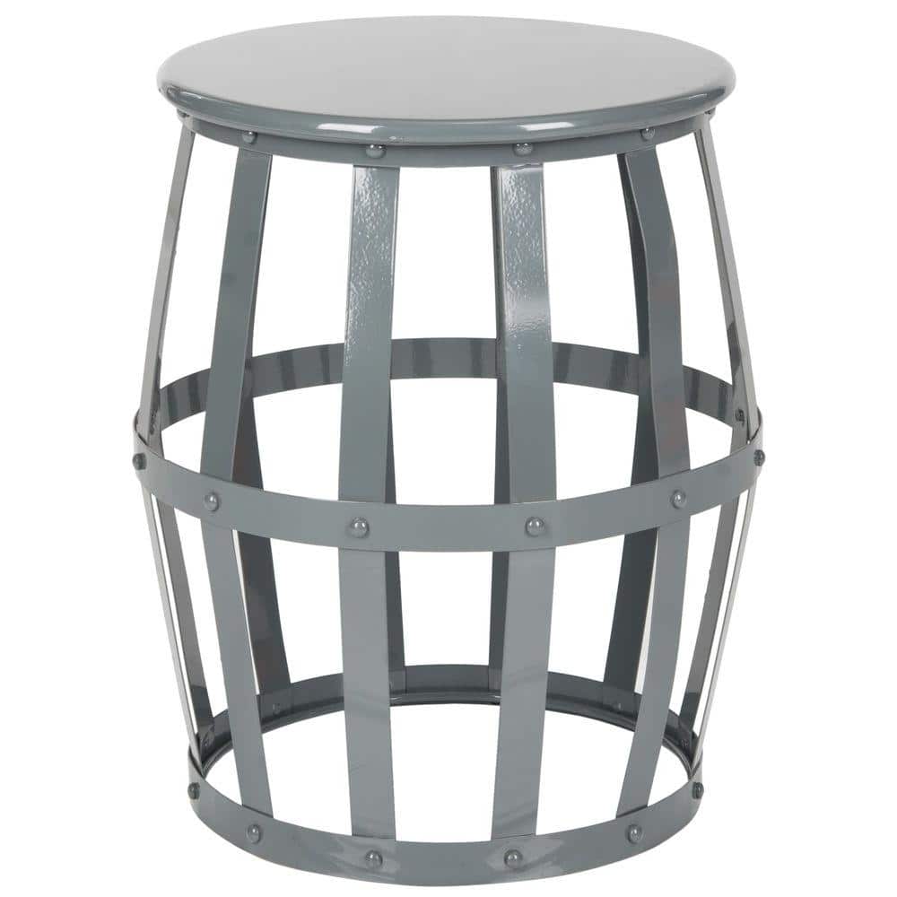 Gray Round Metal Transitional Accent Table
