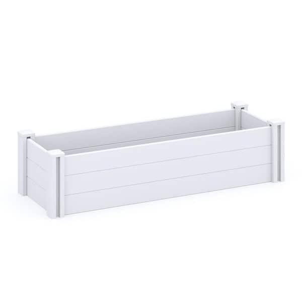 51.2 in. L x 13 in. H Outdoor White Rectangular Plastic Rail and Garden Fence Planter for Vegetables Flowers
