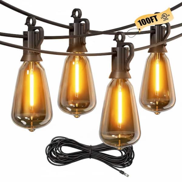 Outdoor String Lights, 100 ft. ST38 Shatterproof Dimmable Waterproof Connectable LED Christmas Lights Garden Stake