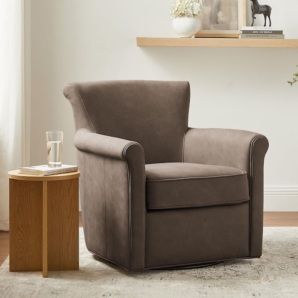 Winton Espresso Faux Leather Arm Chair with Swivel